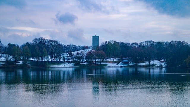 Free download lake winter o2 tower munich free picture to be edited with GIMP free online image editor