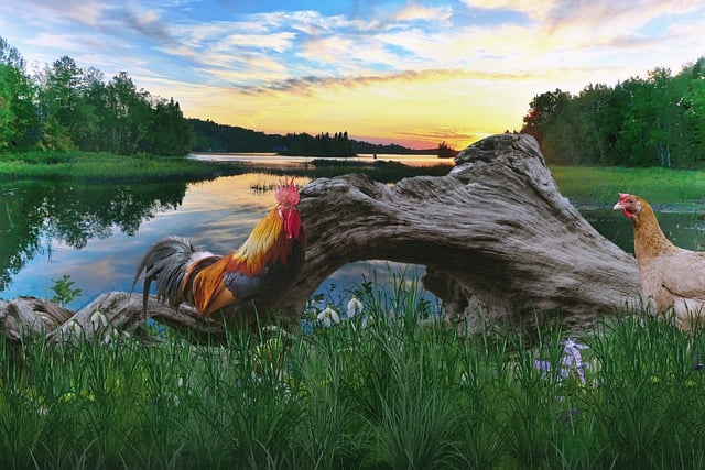 Scarica gratuitamente l'immagine gratuita degli animali del pollo del lago del paesaggio da modificare con l'editor di immagini online gratuito di GIMP