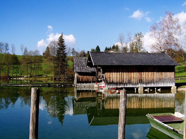 무료 다운로드 풍경 Lakeside Cabin Idyllic - 무료 사진 또는 김프 온라인 이미지 편집기로 편집할 수 있는 사진