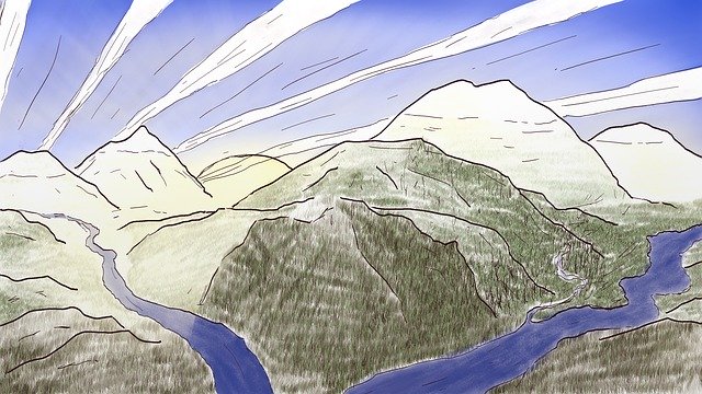 ดาวน์โหลดฟรี Landscape Pencil Mountain - ภาพประกอบฟรีที่จะแก้ไขด้วย GIMP โปรแกรมแก้ไขรูปภาพออนไลน์ฟรี