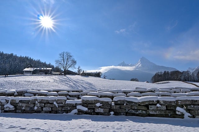Free download landscape snow wall tree sun farm free picture to be edited with GIMP free online image editor