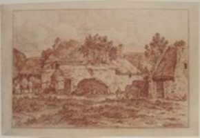 Free download Landscape With a Farmyard, Thatched-Roofed Buildings and a Peasant Woman free photo or picture to be edited with GIMP online image editor
