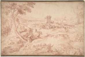 Free download Landscape with an Old Woman Holding a Spindle, after Domenico Campagnola free photo or picture to be edited with GIMP online image editor