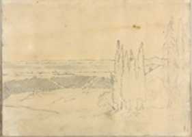 Free download Landscape with Cedars and Buildings (Smaller Italian Sketchbook, leaf 24 recto) free photo or picture to be edited with GIMP online image editor