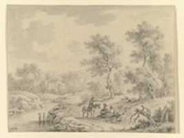 Free download Landscape with Horseman Talking to Seated Figures free photo or picture to be edited with GIMP online image editor