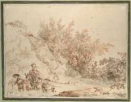 Free download Landscape with Peasants Fording a Stream free photo or picture to be edited with GIMP online image editor
