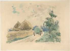 Free download Landscape with Wagon and Haystacks free photo or picture to be edited with GIMP online image editor