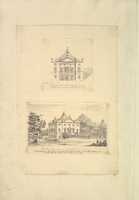 Free download Leaf from Aedes Walpolinae mounted with (a): Elevation of Back Facade of the Kings House, Richmond, Surrey and (b): Perspective View of the Entrance Front of the Kings House, Richmond, Surrey free photo or picture to be edited with GIMP online image editor
