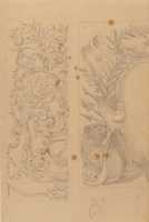 Free download Left Part of the Drawing: Floral Ornaments; Right Part of the Drawing: Half Cartouche Decorated with Leaves, Arms and a Lion free photo or picture to be edited with GIMP online image editor