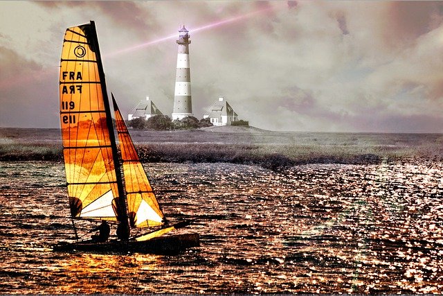Free download lighthouse boat sea night sailing free picture to be edited with GIMP free online image editor