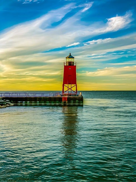 Free download lighthouse lake lake michigan water free picture to be edited with GIMP free online image editor