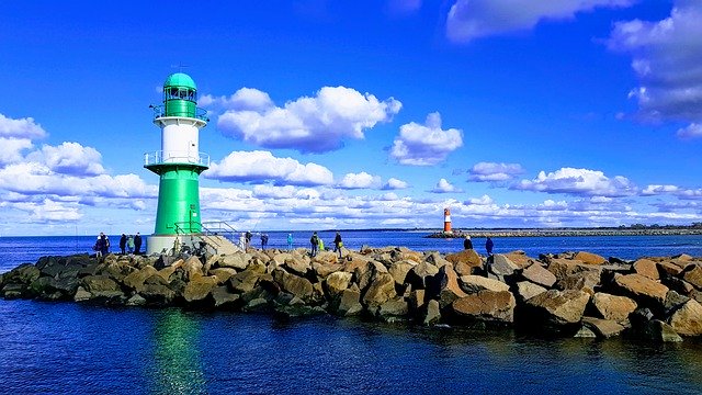 Free download Lighthouse Warnemünde Clouds -  free photo or picture to be edited with GIMP online image editor