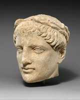 Free download Limestone head of beardless male votary with wreath of leaves free photo or picture to be edited with GIMP online image editor