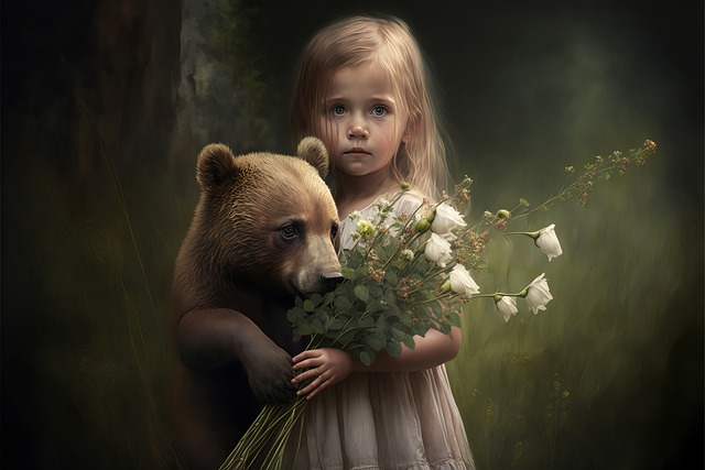 Free download little girl bear flowers animation free picture to be edited with GIMP free online image editor