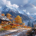 Log Cabin Under the Autumn Rainbow  screen for extension Chrome web store in OffiDocs Chromium
