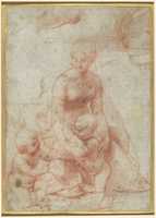 Free download Madonna and Child with the Infant Saint John the Baptist; upper left, Study for the Right Arm of the Infant Saint John; upper right, Study for Drapery (recto); Study of a Nude Male Figure (verso) free photo or picture to be edited with GIMP online image editor
