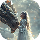 Magical scene of little girl rubbing dragon head  screen for extension Chrome web store in OffiDocs Chromium