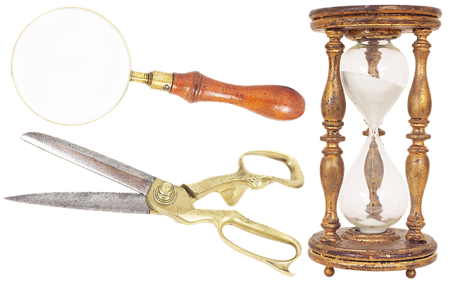 Free download Magnifier Scissors Hourglass -  free illustration to be edited with GIMP free online image editor