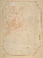 Free download Male figure standing on a demon and holding up a skull; possibly a study for a figure in the cupola of the basilica at Loreta (recto); study of a male figure with upraised arm (verso) free photo or picture to be edited with GIMP online image editor