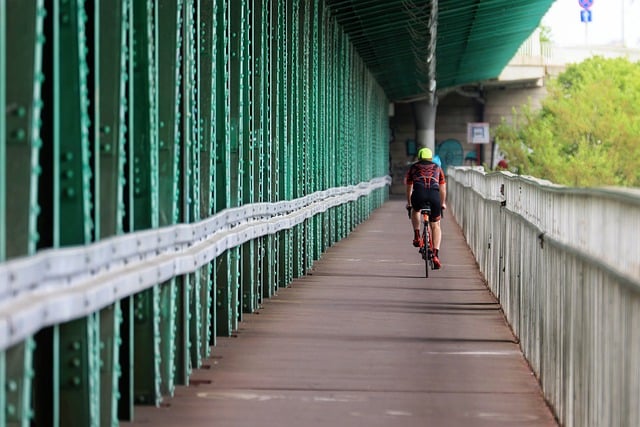Free download man bicyclist running bike bridge free picture to be edited with GIMP free online image editor
