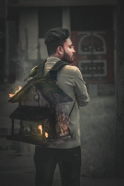 Free download man miniature house backpack free picture to be edited with GIMP free online image editor