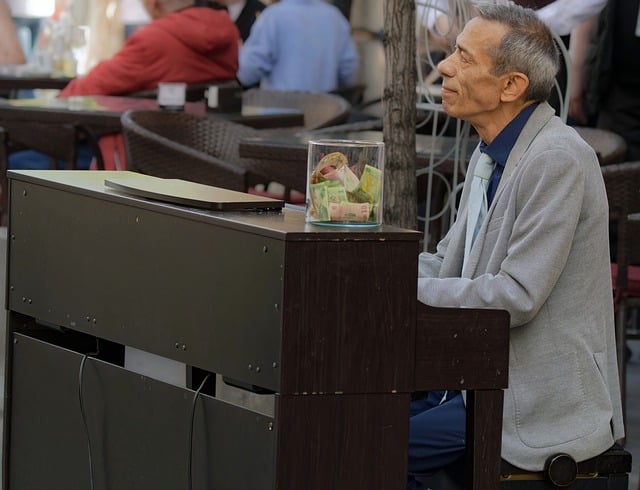 Free download man piano elderly playing outdoor free picture to be edited with GIMP free online image editor