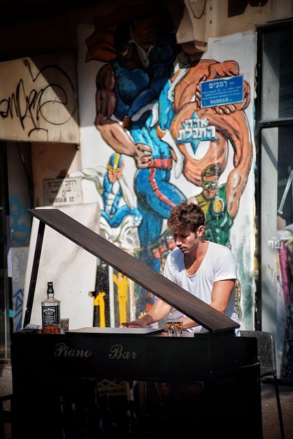Free download man piano street artist alcohol free picture to be edited with GIMP free online image editor