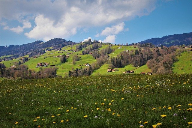 Free download meadows mountains alpine village free picture to be edited with GIMP free online image editor