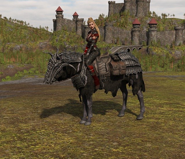 無料ダウンロード中世の馬の城の女性-GIMPで編集できる無料のイラスト無料のオンライン画像エディタ