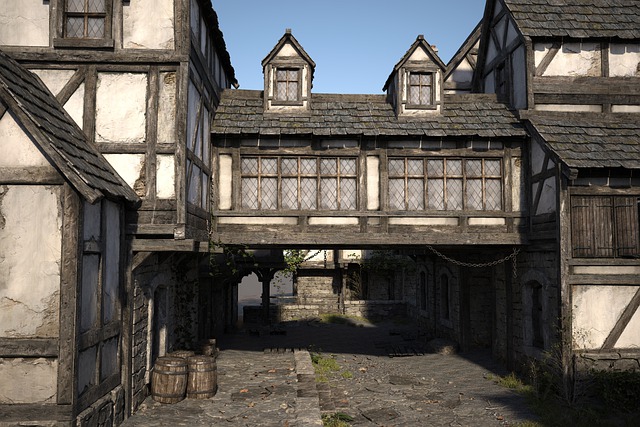 中世の木骨造りの家道の無料ダウンロード GIMP 無料オンライン画像エディターで編集できる無料画像
