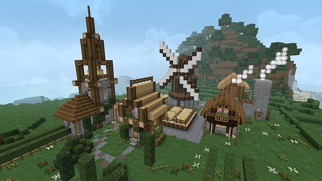 Free download Minecraft Village Landscape -  free illustration to be edited with GIMP free online image editor