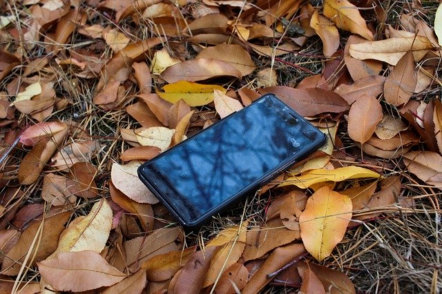 Descărcare gratuită Mobile Phone Autumn Lost - fotografie sau imagine gratuită pentru a fi editată cu editorul de imagini online GIMP