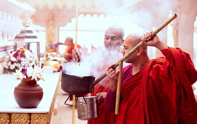 Free download monk smoke offering buddhist monk free picture to be edited with GIMP free online image editor