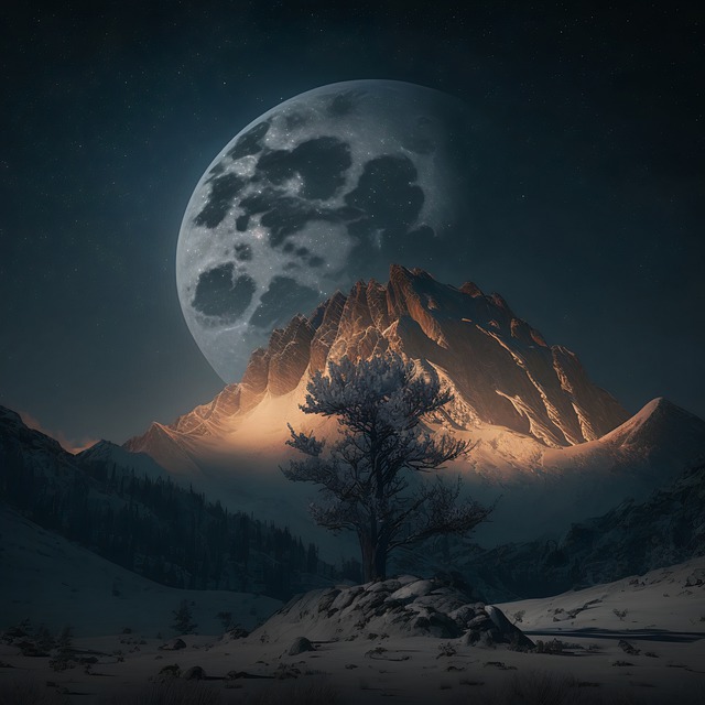 Free download moon full moon snowy mountain tree free picture to be edited with GIMP free online image editor