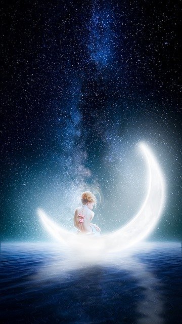 Free download moon sea woman fantasy dream sky free picture to be edited with GIMP free online image editor