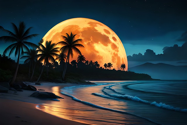 Free download moon trees beach coconut tropical free picture to be edited with GIMP free online image editor