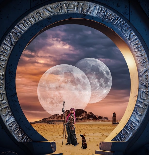Free download moon woman warrior dog portal free picture to be edited with GIMP free online image editor