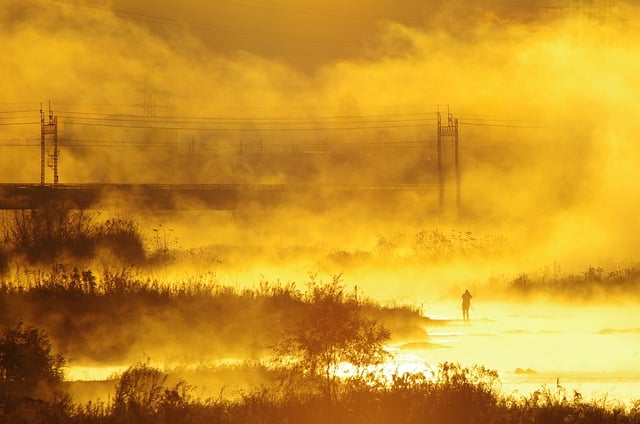 Free download morning glow river fog nature free picture to be edited with GIMP free online image editor