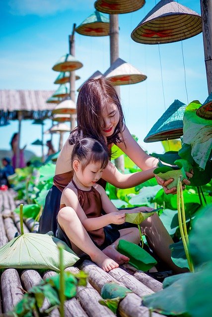 Free download mother and daughter lotus pond free picture to be edited with GIMP free online image editor