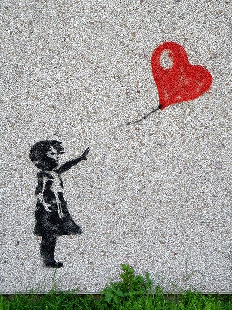 Free download mural girl balloon child heart free picture to be edited with GIMP free online image editor