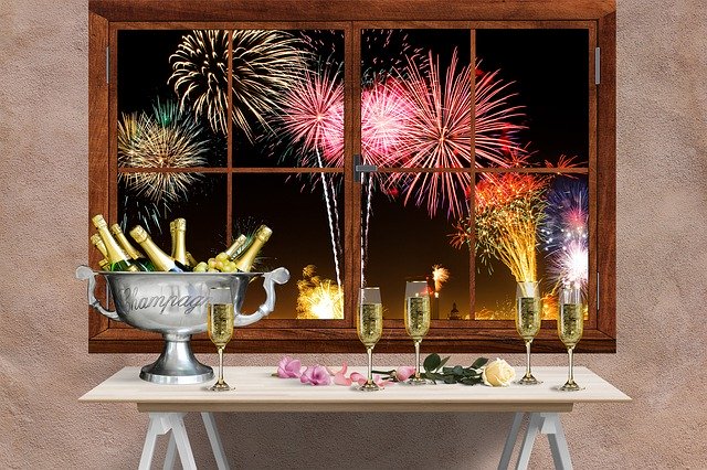Free download New Year Fireworks Champagne -  free illustration to be edited with GIMP free online image editor