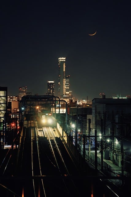 Free download night view city train moon free picture to be edited with GIMP free online image editor