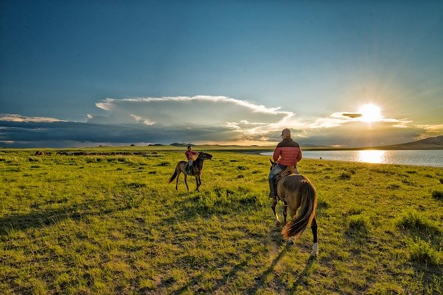 Free download nomadic children sunset horse free picture to be edited with GIMP free online image editor