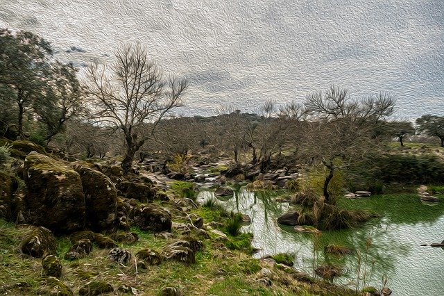 Free download Oil Landscape -  free illustration to be edited with GIMP free online image editor