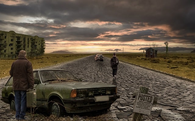 Free download old car highway destroyed building free picture to be edited with GIMP free online image editor