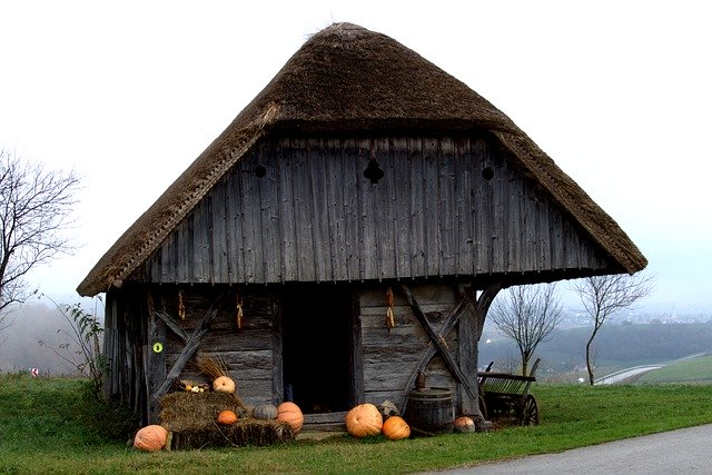 Free download Old House Thatched Roof Pumpkin -  free photo template to be edited with GIMP online image editor