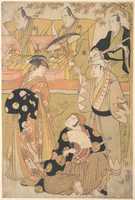 Free download Onoe Matsusuke I as an Oiran Stands at the Left, Talking to Nakamura Nakazo I as a Samurai free photo or picture to be edited with GIMP online image editor