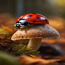 Orange beetle crawling on a mushroom wallpaper  screen for extension Chrome web store in OffiDocs Chromium