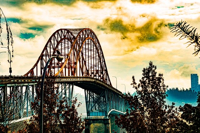 무료 다운로드 Orange Clouds Cantilever Bridge - 무료 사진 또는 김프 온라인 이미지 편집기로 편집할 수 있는 사진