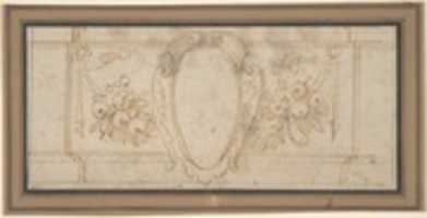 Free download Oval Cartouche with Fruit Swag (recto); Ruled Lines in Red Chalk (verso) free photo or picture to be edited with GIMP online image editor